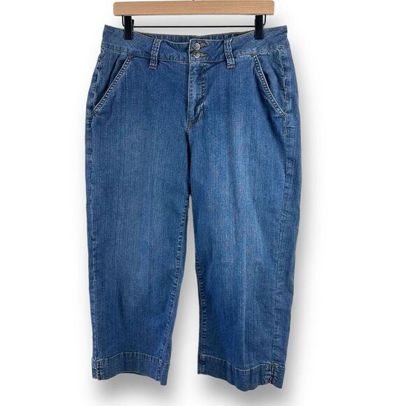 Worn Jeans Women's 14 Wide Leg Denim Cropped Capris Double Button Flap Pockets - Picture 1 of 15